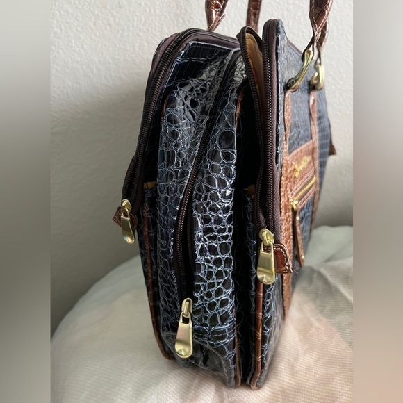 SAMANTHA Brown Travel Bag Purse Tote laptop Croc Embossed - Picture 10 of 13